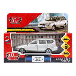 Машина Технопарк металл. Lada Priora серебр. (12см) дв,баг,в/к PRIORAWAG-12-SR