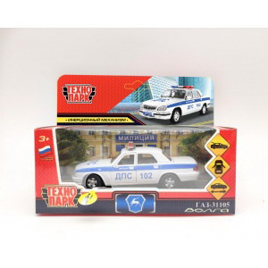 Машина Технопарк металл. ГАЗ -31105 Волга Полиция (12,3см) свет,звук,дв,баг,инер