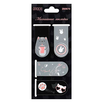 Закладки магнитные КОКОС "Cat club" (4шт) 260670 картон,25*55мм