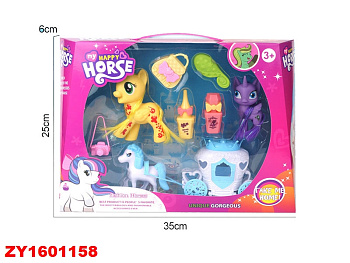 Набор пони С806-6 (3шт) с каретой и аксесс. в/к