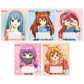 Тетрадь 24л. (клетка) КанцБиз "Аниме Девочки" 13398/5 полн.уф-лак