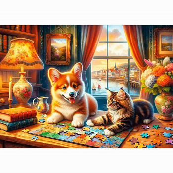 Пазлы (1000эл) Кот и щенок за пазламиФ1000-2860