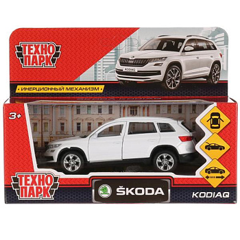 Машина Технопарк металл. Skoda Kodiaq белый (12см) откр.дв,инерц,в/к KODIAQ-WH