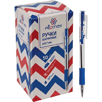 Ручка авт. шар. ATTOMEX 5071900 синяя,0,7мм,прозр.корп.,кауч.держ.