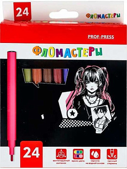 Фломастеры 24цв. Проф-Пресс "Black anime" ФВ-2571 вент.колп.,к/к,е/подвес
