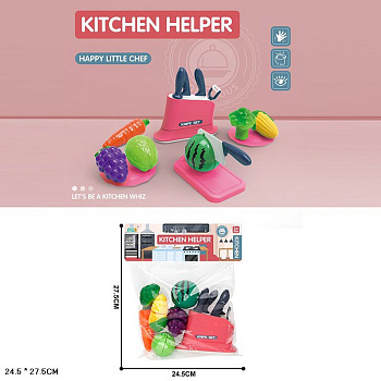 Набор продуктов GJJ-H-14 овощи на липучке+ножи в подставке в пакете