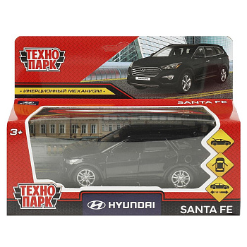 Машина металл HYUNDAI 12 см, двери, багаж, инерц, черный, кор. Технопарк SANTAFE-12-BK