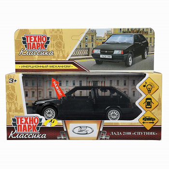 Машина Технопарк металл. Лада 2108 СПУТНИК(12см) свет,звук,откр дв,баг,инер,в/к 2108-12SL-BK