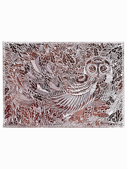 Обложка д/паспорта Сова Металлик нат.кожа,фольга серебро ОП-0611
