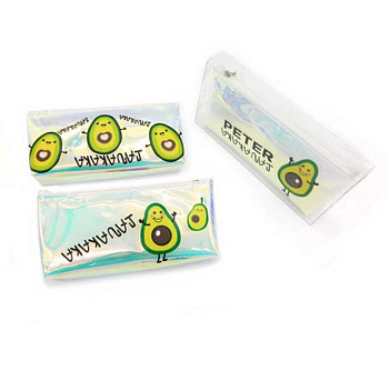 Пенал-косметичка силикон "Авокадо голография" CI-43 с надписью,цв.асс.,ПВХ-уп.
