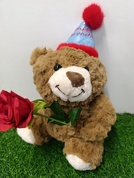 МС.Медведь 28см с розой и колпачком D40780