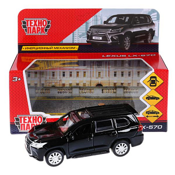 Машина Технопарк металл. Lexus LX-570 чёрный (12см) дв,багаж,инерц,в/к LX570-BK