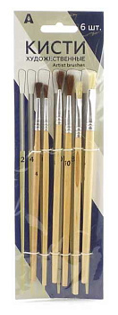 Набор кистей  6шт. ALINGAR (пони № 2,4 6,10,щетина №8,12) AL2290