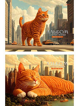 Альбом для рисования 48л. Проф-Пресс "Гигантские кошки" 48-3921 на скобе,выб.лак,мат.лам.,асс.