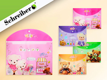 Папка-конверт на кнопке 335*235мм Schreiber Мишки S 2229