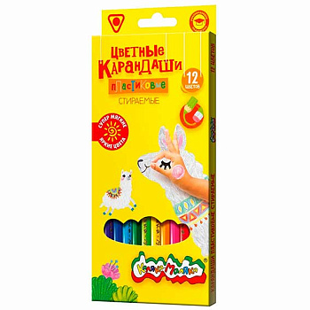 Карандаши пластик. 12цв. Каляка-Маляка ККМП12 стираемые с ластиком,трёхгр.корп. ККМП12