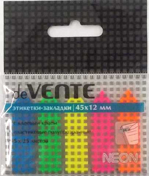 Набор самокл. этикеток-закладок deVENTE 45*12мм 2011306 п/прозр.пластик,неон,5цв 2011306