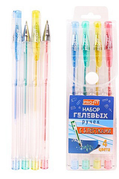 Набор ручек гелевых 4шт,4цв,с блестками в пластик.блистере НР-9915