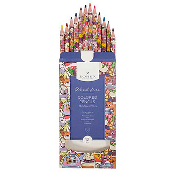 Карандаши 12цв. LOREX WOOD FREE "Cocktail kittens" LXCPWF12-CK трехгр.