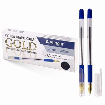 Ручка масл. шар. ALINGAR "Gold" AL11419 синяя,0,5мм,резин.грип,прозр.корп.,асс.