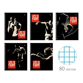 Тетрадь 80л. (клетка) А5+ АЛЬТ спираль "Бойцовский клуб" 7-80-1301 асс.