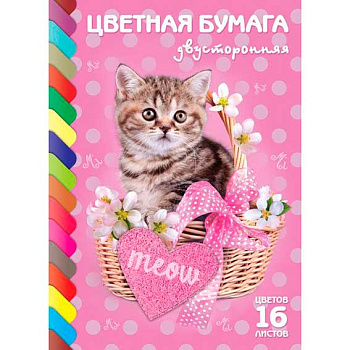 Бумага цв. двухстор. А4 16л.16цв. ХАТ "Котик" 15026 ECO
