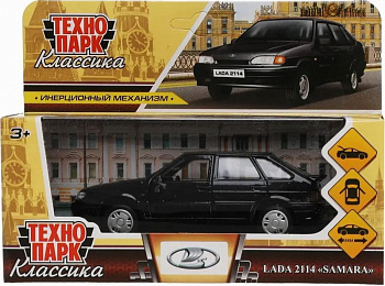 Машина Технопарк металл. Lada-2114 Samara черн. (12см) дв,багаж,в/к 2114-12-BK
