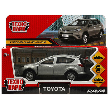 Машина металл TOYOTA RAV4 12 см, двери, багажн, инерц. серебристый ,  кор. Технопарк в кор.2*36шт
