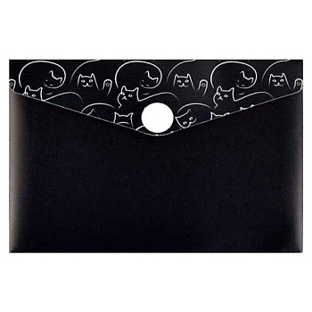 Папка-конверт на кнопке А7 ФЕНИКС "Коты" 59392 пластик,180мкм,чёрный