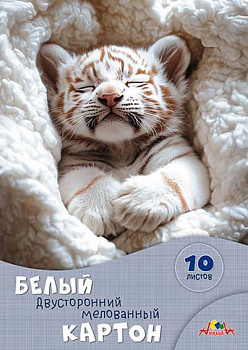 Картон белый мелов. двухстор. А4 10л. АППЛИКА "Белый тигрёнок" С0686-04