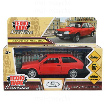 Машина Технопарк металл. LADA-2108 СПУТНИК матовый красный (12см) дв,баг,ин, в/к 2108-12-RD-WOD
