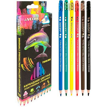 Карандаши пластик. 18цв. deVENTE "Triolino. Erase" 5023550 трёхгр.,2М,с ластиком,стираемые,к/к 50235