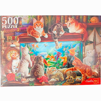 Пазлы (500эл Кошки у большого аквариума Ф500-0191