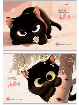 Альбом для рис.12л. Проф-Пресс "Озорной чёрный кот-1" 12-7277 бл.-офсет,на скобе,асс.