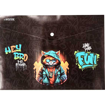 Папка-конверт на кнопке А4 deVENTE "Hey Bro" 3079407 мат.полупрозр.,факт.песок,1