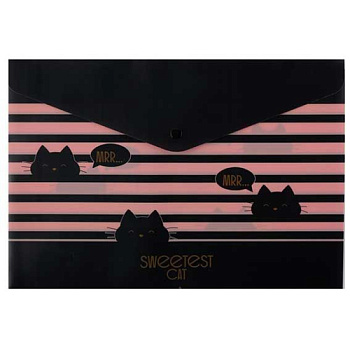 Папка-конверт на кнопке А4 КОКОС "Sweetest cat" 251419 с рис.,тисн.фольг.,0,18мм 