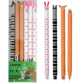 Ручка гелевая "Пиши-Стирай" deVENTE "Forest Buddies" 5051542 синяя,0,5мм,с ласт.,декор.эл.,асс.