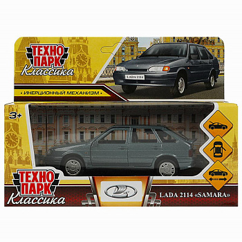 Машина Технопарк металл. Lada-2114 Samara мокр.асфальт (12см) инерц,дв,баг,в/к 2114-12-GY