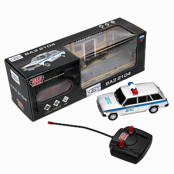 Машина Технопарк на РУ Lada ВАЗ-2104 ДПС серебряный (18см) свет,в/к 2104-18L-POL