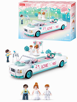Мини-конструктор M38-B0767 Розовая мечта Свадебный автомобиль (204дет) в/к