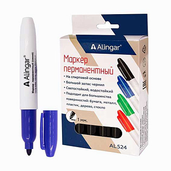 Маркер перм. ALINGAR AL524 синий,утолщ.,пулев.,2-3мм