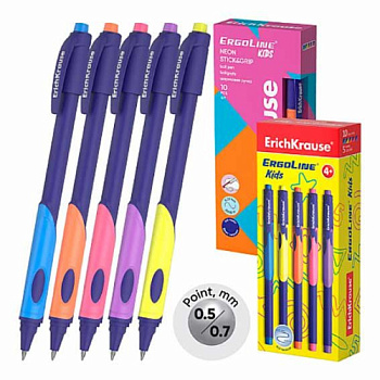 Ручка масл. шар. д/левшей EK ErgoLine Kids Stick&Grip Neon 63116 синяя,0,5мм,Super Glide Technology