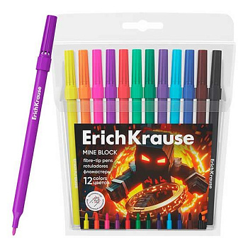 Фломастеры 12цв. EK "Mine Block" 65031 футляр,е/подвес