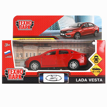 Машина Технопарк металл. Lada Vesta красный (11,5см) откр.дв,багаж,в/к VESTA-12-