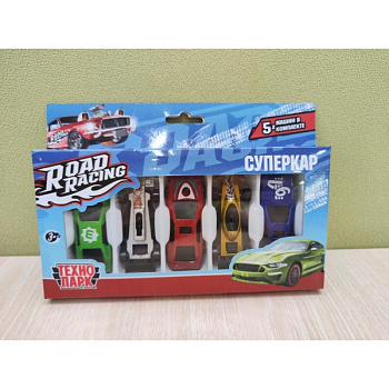 Машина Технопарк металл. Road Racing Суперкар (7,5см,5шт) инер,в асс,в/к RR-SET-0064871-R