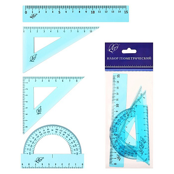 Набор геом. ЛУЧ (4предм.) 33С 2200-08 (линейка 15см, 2треуг.,трансп.) синий