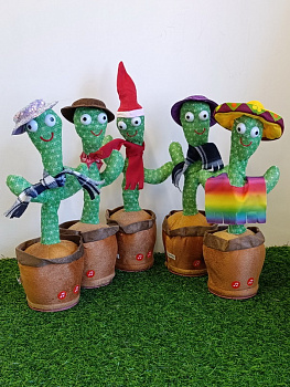 МС.Механич.Кактус на цветке 32см танцует+повторяшка USB в пакете F43499