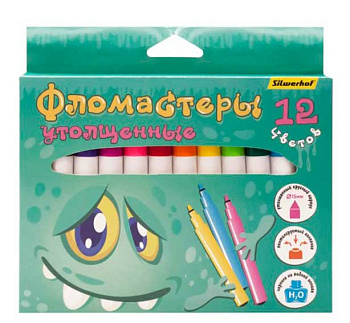 Фломастеры JUMBO 12цв. SILWERHOF "Монстрики" 1868703 вент.колп.,к/к,е/подвес
