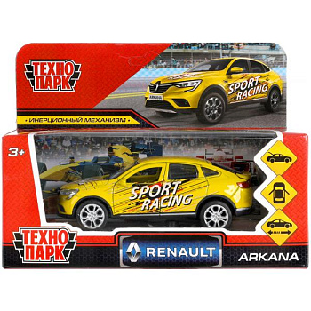 Машина Технопарк металл. Renault Arkana Спорт жёлтый (12см) откр.дв,багаж в/к ARKANA-12SRT-YE