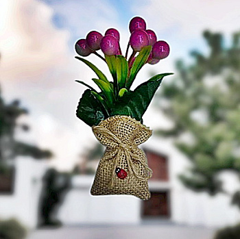 Магнит букетик цветов 12см в мешочке F33246